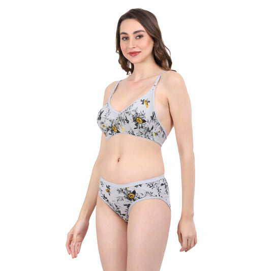 flomi women full coverage cotton floral printed bra panty set