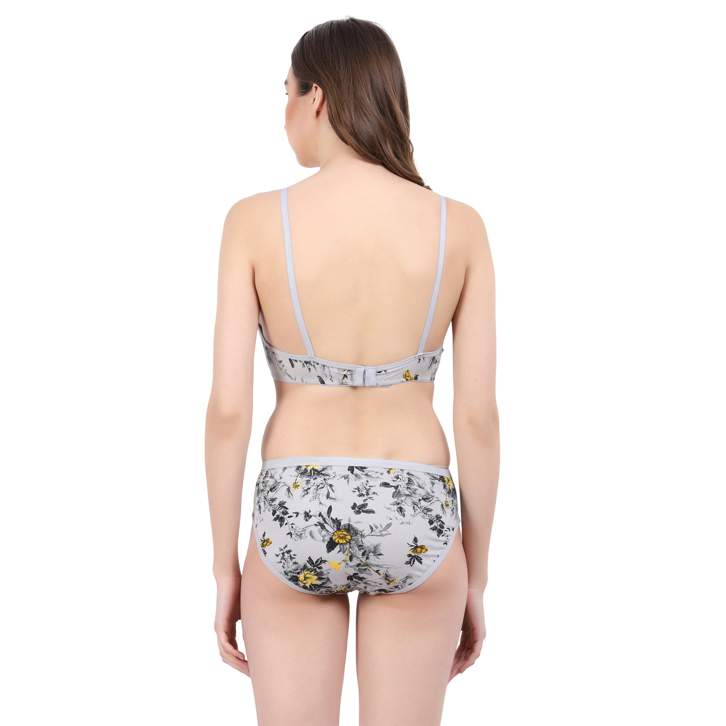 flomi women full coverage cotton floral printed bra panty set