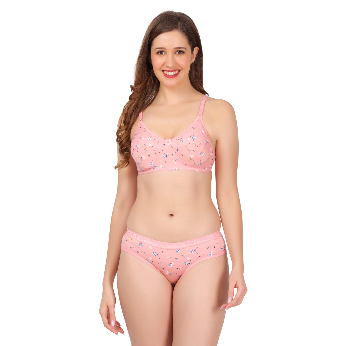 flomi women full coverage cotton printed bra panty set