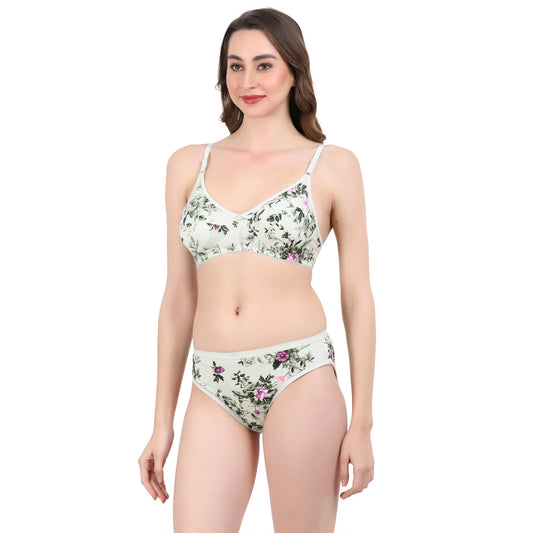 flomi women full coverage cotton printed bra panty set