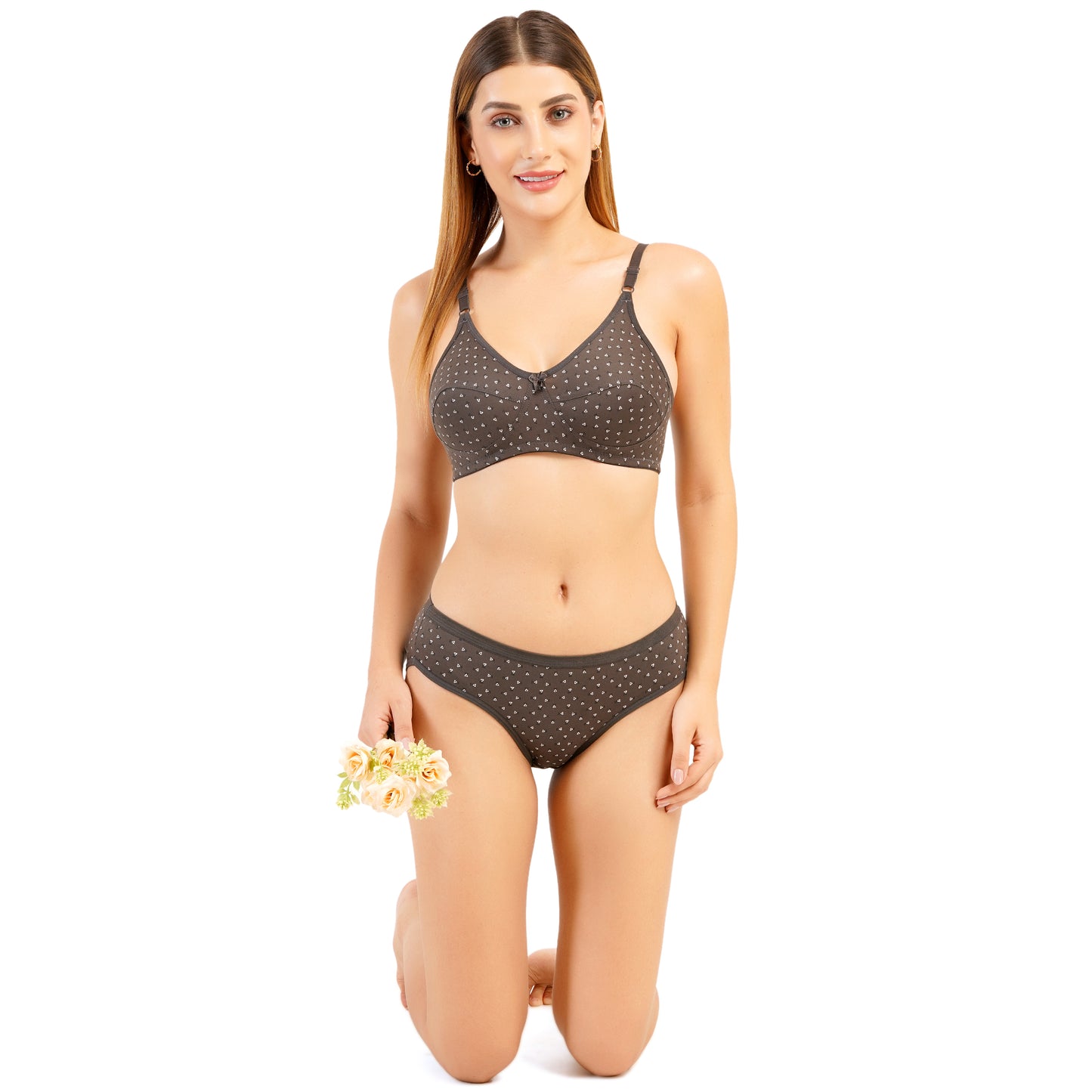 flomi women cotton blend non padded wire free Everyday bra panty set