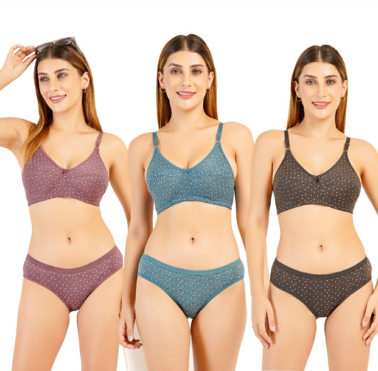 flomi women cotton blend non padded wire free Everyday bra panty set