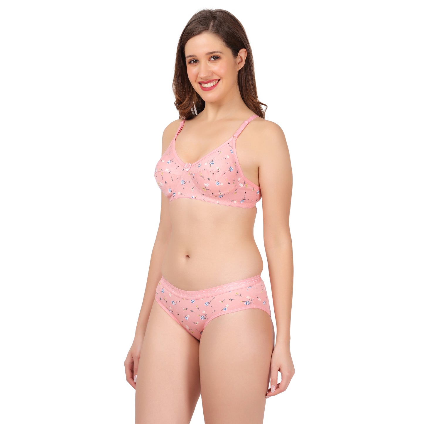 flomi women non padded Wire Free cotton blend everyday bra and panty sets