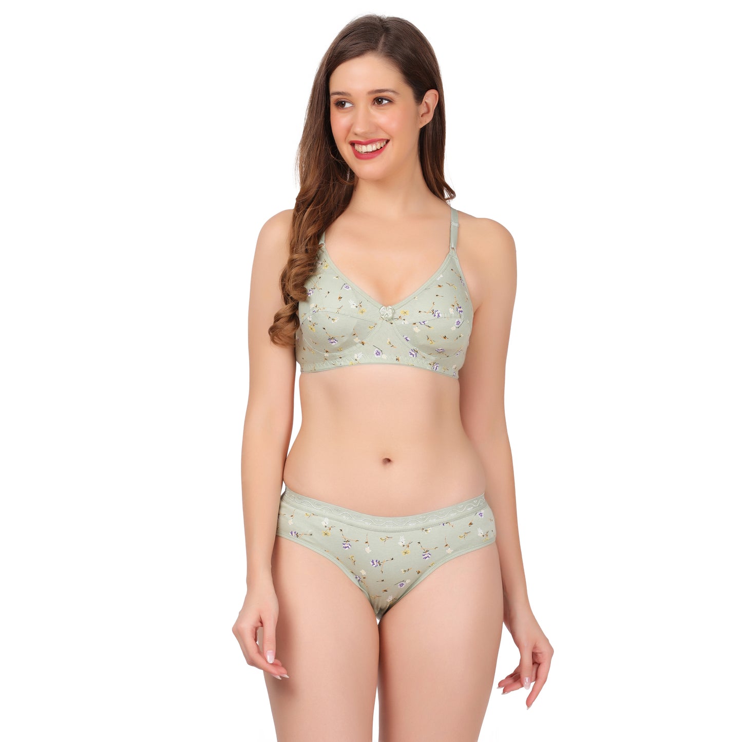 flomi women full coverage cotton printed bra panty set