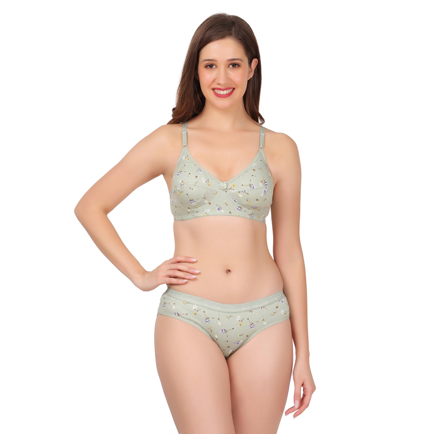 flomi women full coverage cotton printed bra panty set