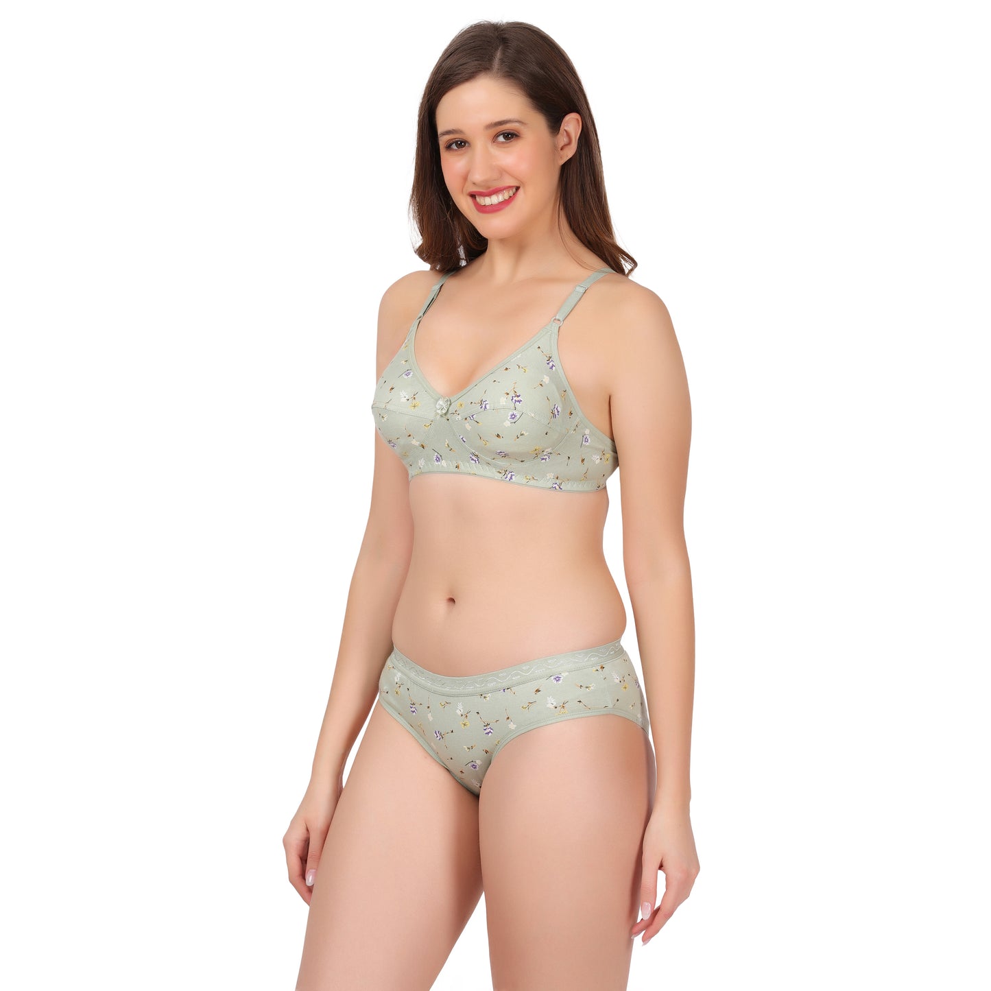 flomi women full coverage cotton printed bra panty set