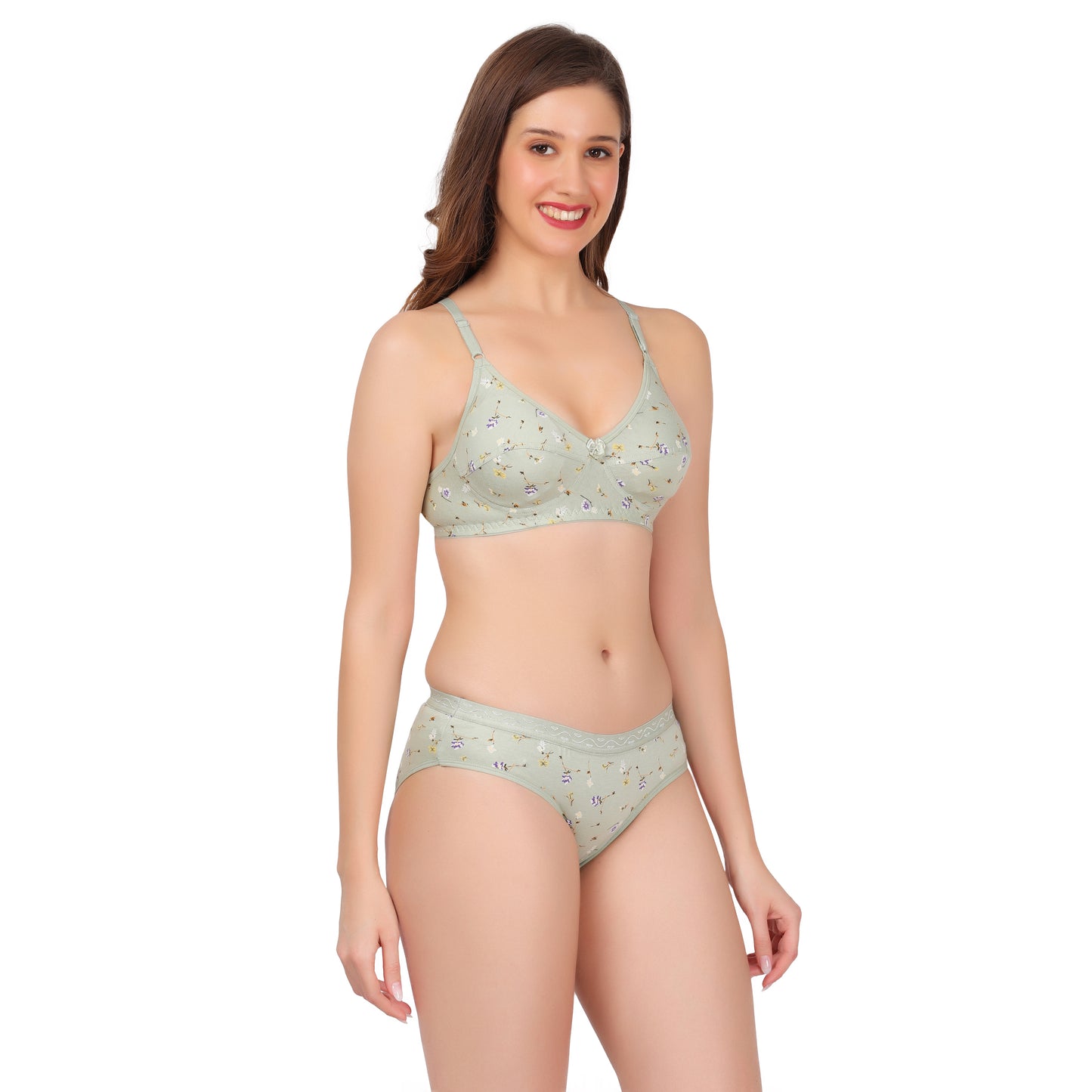 flomi women non padded Wire Free cotton blend everyday bra and panty sets