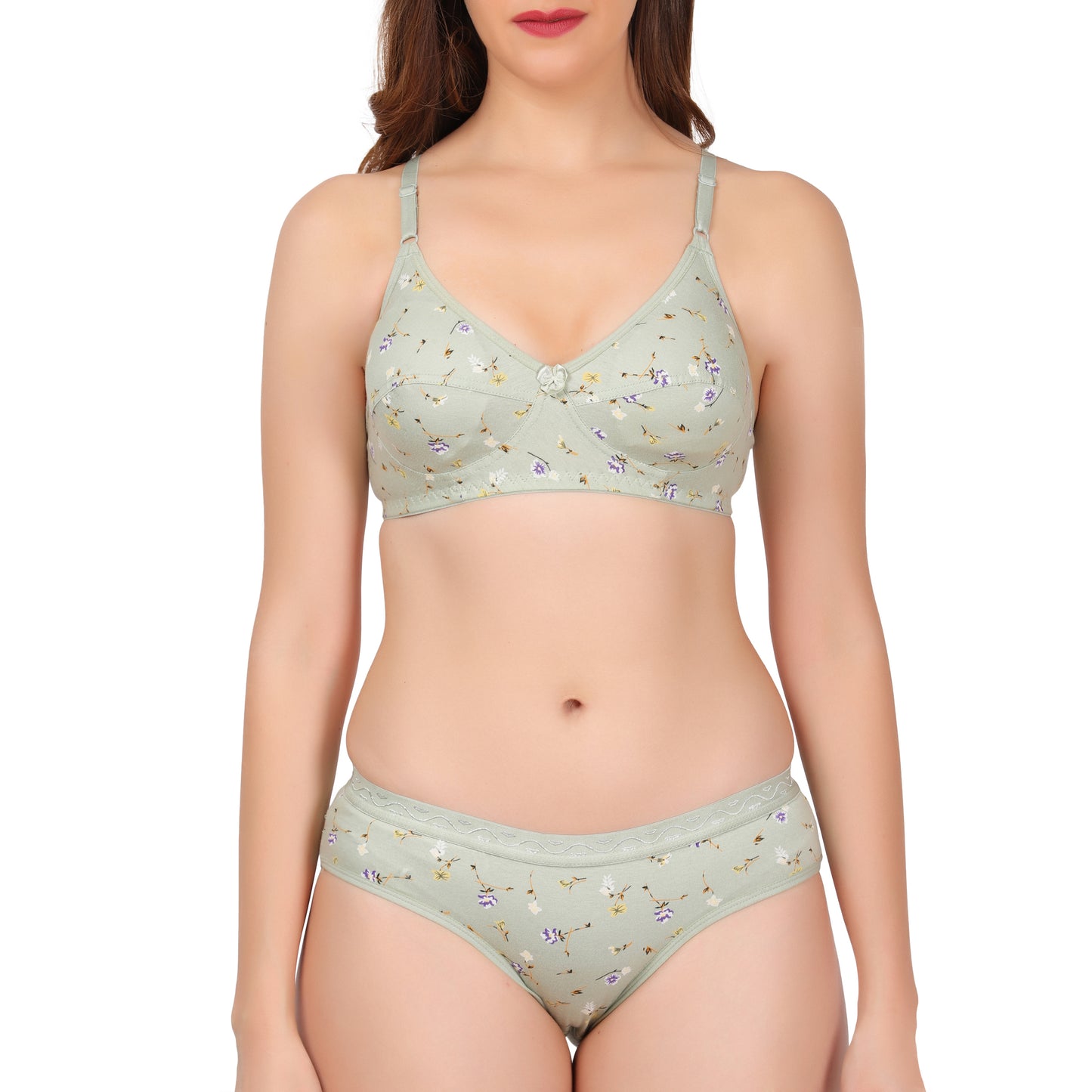 flomi women full coverage cotton printed bra panty set