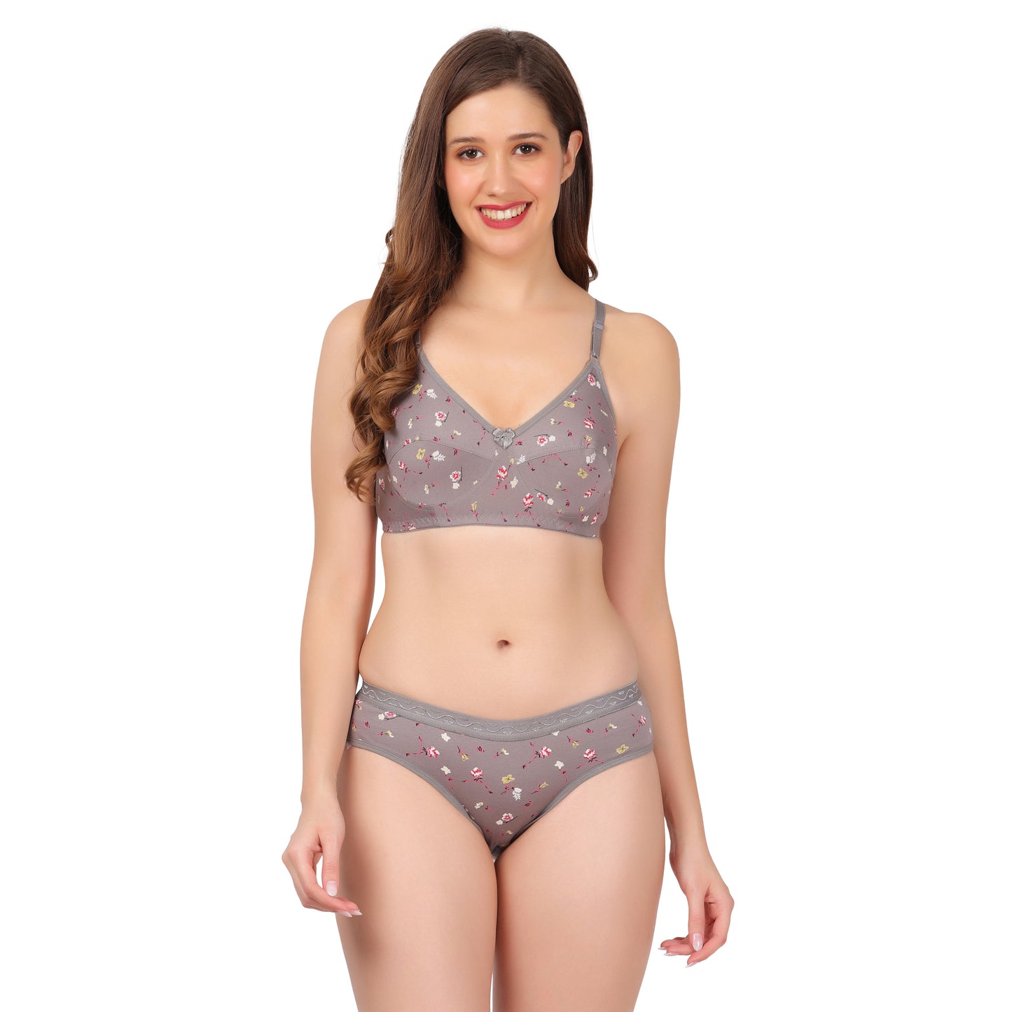 flomi women full coverage cotton printed bra panty set