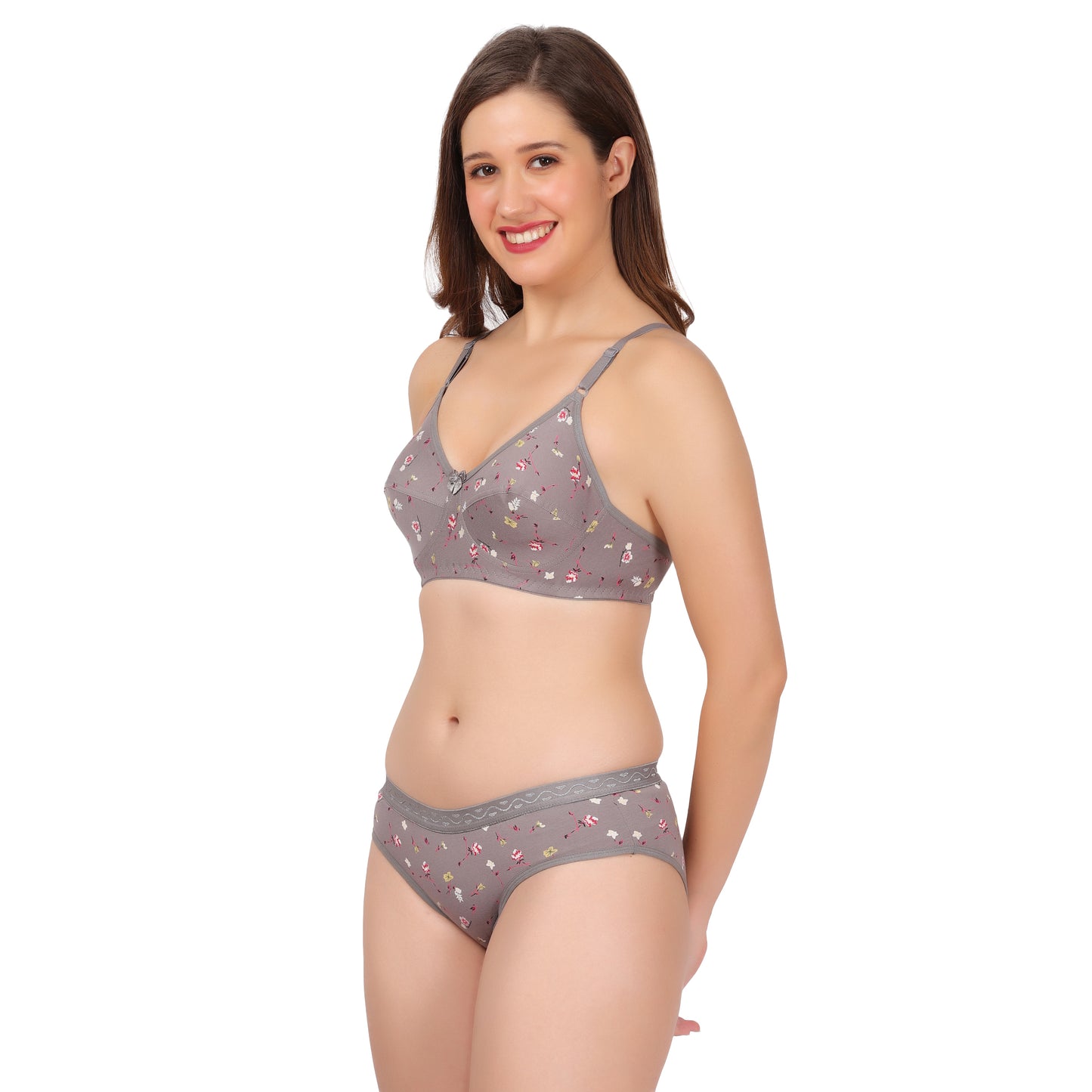 flomi women full coverage cotton printed bra panty set