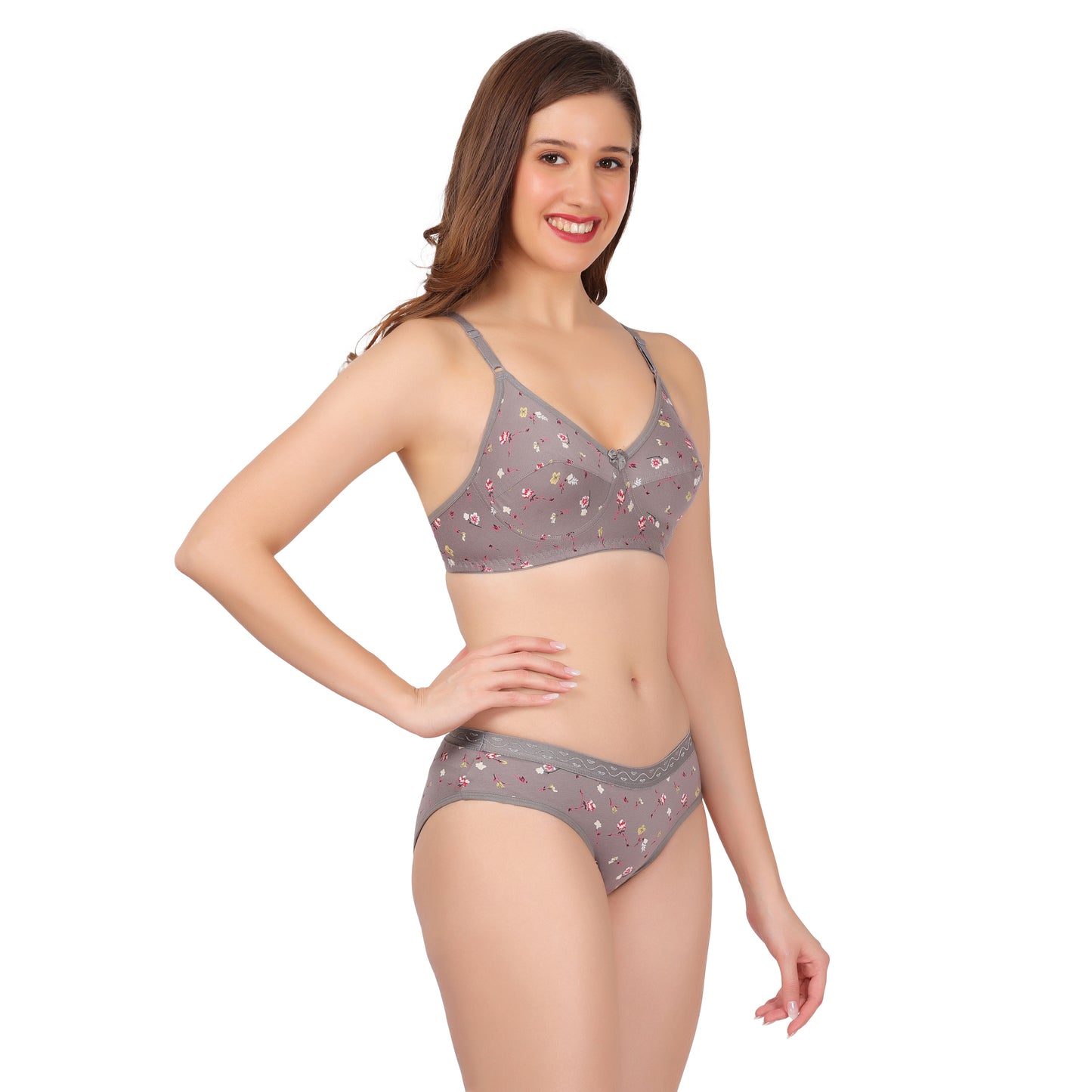 flomi women full coverage cotton printed bra panty set