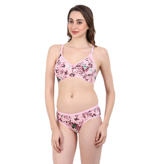 flomi women full coverage cotton printed bra panty set