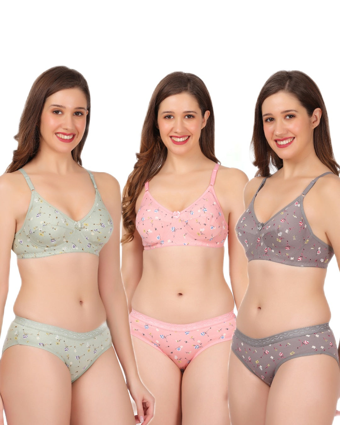 flomi women non padded Wire Free cotton blend everyday bra and panty sets